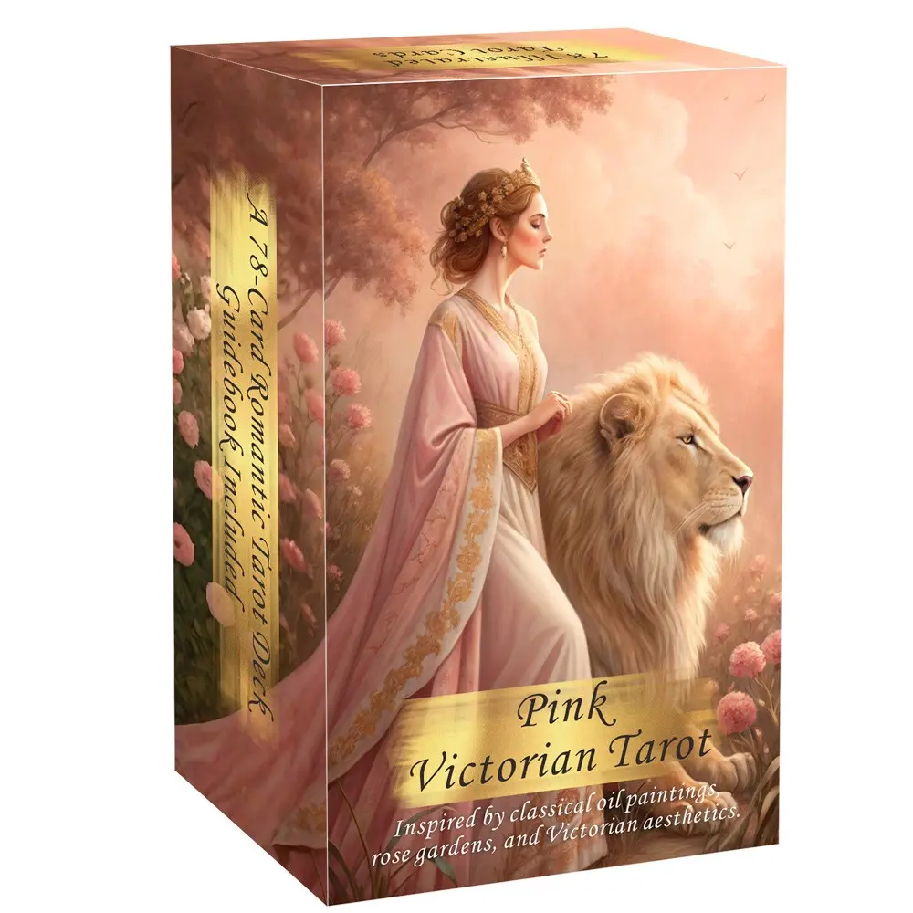 Pink Victorian Tarot Card Deck Set, Card Game, 78 Pieces, 13x8 Cm, Romantic & Elegant Design, Includes Paper Instructions, Perfect for Beginners