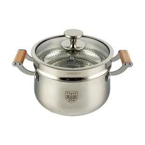 Yanosaku 22cm Multi-Functional Steamer Pot with Wooden Handle and Steamer Rack