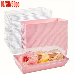 10/30/50pcs Rectangular Dessert Boxes with Transparent Lids, Durable Plastic Premium Cake Box Food Containers for Cupcakes, Cakes, Biscuits, Reusable Outdoor Use