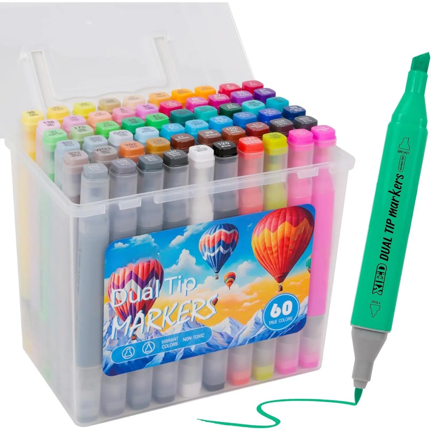 60 Colors Markers,  Markers, Chisel & Brush Tip Coloring Markers Set, Double Tipped Markers Set for Artist Adults Coloring, Sketching or Drawing