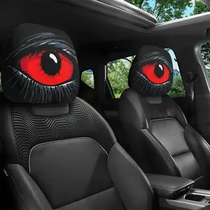 IMOLI 2 pcs Red Devil's Eye Car Headrest Covers - Red and black Gothic design, washable, suitable for General Motors vehicles