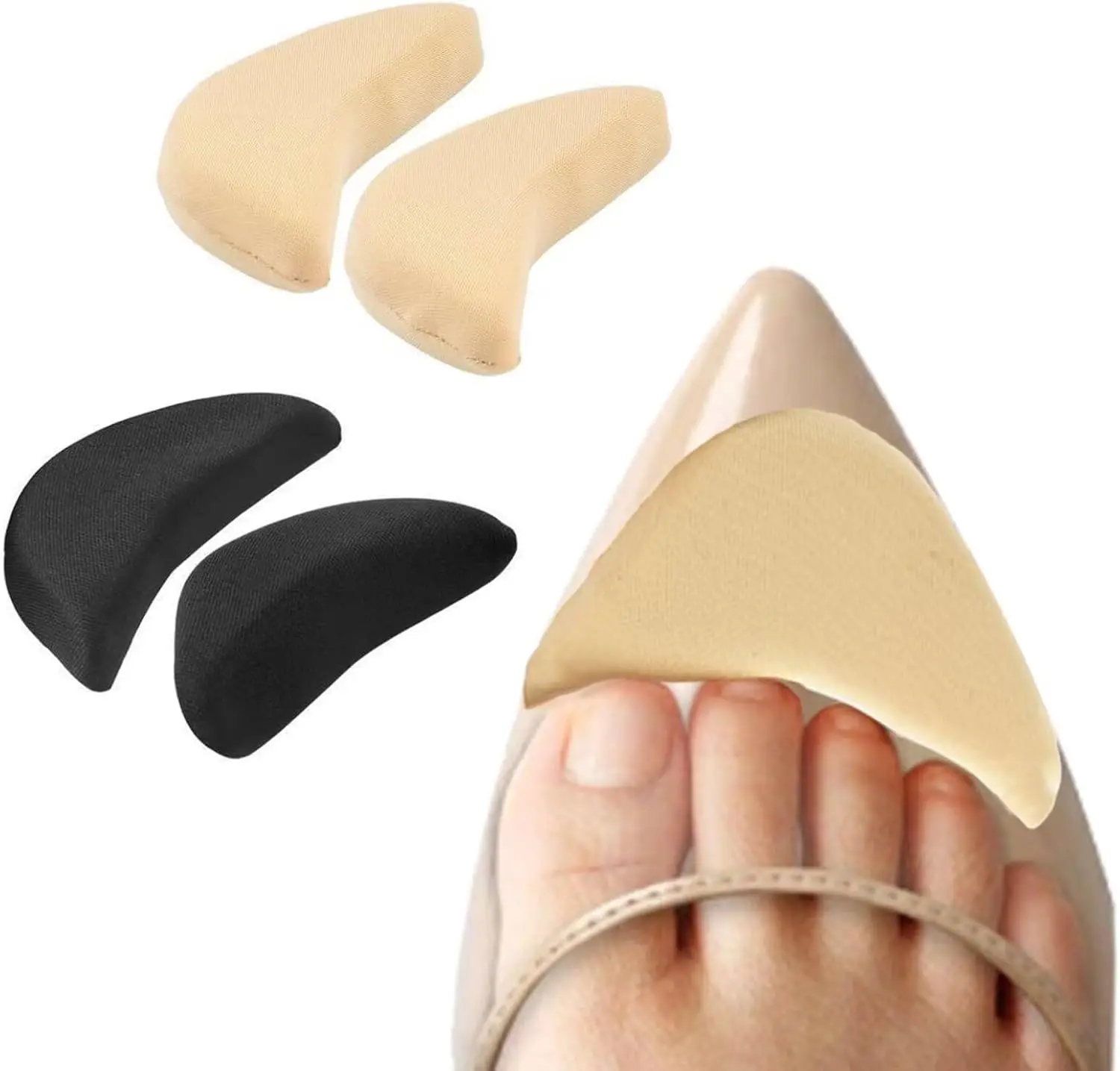 Black/Nude Footwear Toe Protector Inserts - Comfortable Forefoot Cushion Pads for Dress Shoes, Long Standing