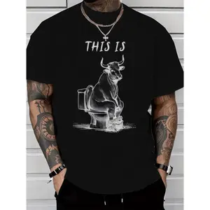 This Is Bullshit" Humorous Bull Graphic T-Shirt, Funny Toilet Bull Print Tee, Classic Crew Neck Shirt, Men's Casual Short Sleeve Top, Trendy Meme Humor Aesthetic Cotton Tee for Adult Humor Fans, Bull Lovers and Funny Quote Enthusiasts