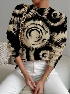 Women's Ink Blot Colorblock Sweater, Fall Winter Casual Long Sleeve Knitwear, Comfortable Warm Fitted Top, Animal Print Design