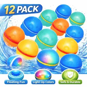 12 Pieces Reusable Magnetic Silicone Water Balls, Self Sealing, Quick Fill And Leakproof Structure, Eco Friendly Summer Splash Toys For Kids And Adults, Suitable For Beach, Pool And Outdoor Games