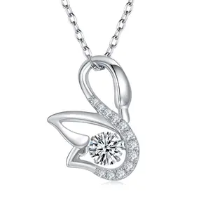 Loveden Sparkling Silver Dancing Swan Pendant Necklace Floating Moissanite Charm Jewelry Girls Birthday Valentines Gift