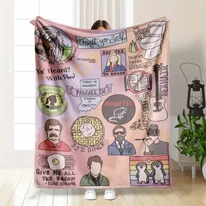 Lil Sebastian Pawnee Indiana themed flannel blanket featuring iconic characters and moments from the show ultrasoft cozy plush perfect for bingewatching seasons movie nights decorating living rooms or as a unique gift for fans of the show summerwins,summe