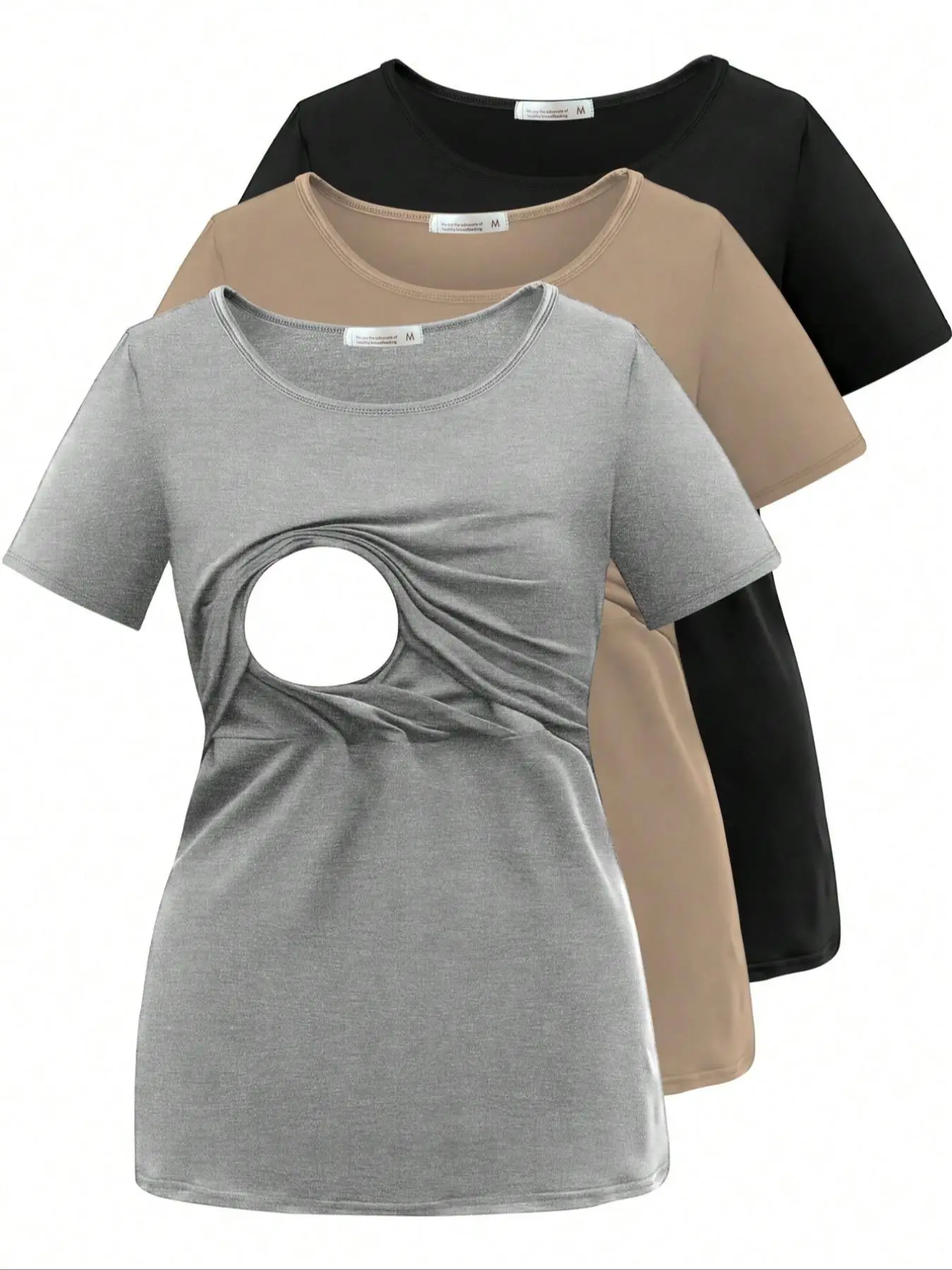 Women's Solid Color Breastfeeding Tee, Casual Short Sleeve T-shirt for Pregnancy & Nursing, Maternity Clothes for Summer, Maternity Tops
