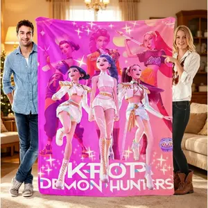 K-Pop Style Hunter Anime Throw Blanket Pink Idol Group Artwork Crystal Weapons Star Stage Glow Cute Bedroom Accent Teens Dorm Sofa Reading Nook Nap Time Sleepover Decor Birthday Surprise Girl Squad Gift Kids & Adults Blanket AC Blanket Graphic Pink Aesthe