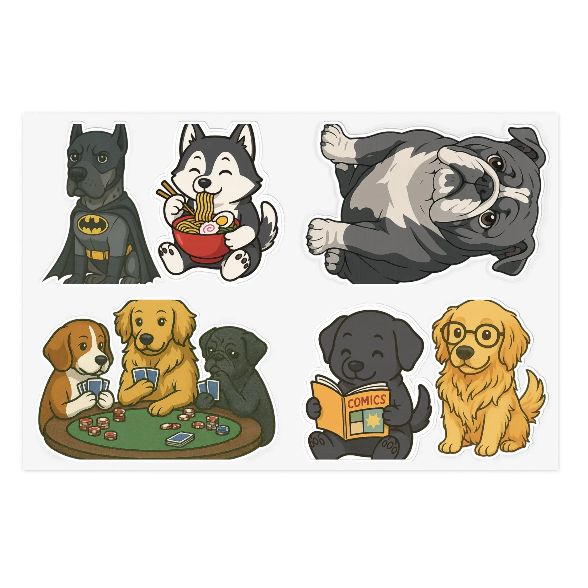 Dog Sticker Sheets, Cute Cartoon Puppy Stickers, Sheet of 6 Stickers, Craft Supplies, Planner Accessories, Scrapbooking Decorations