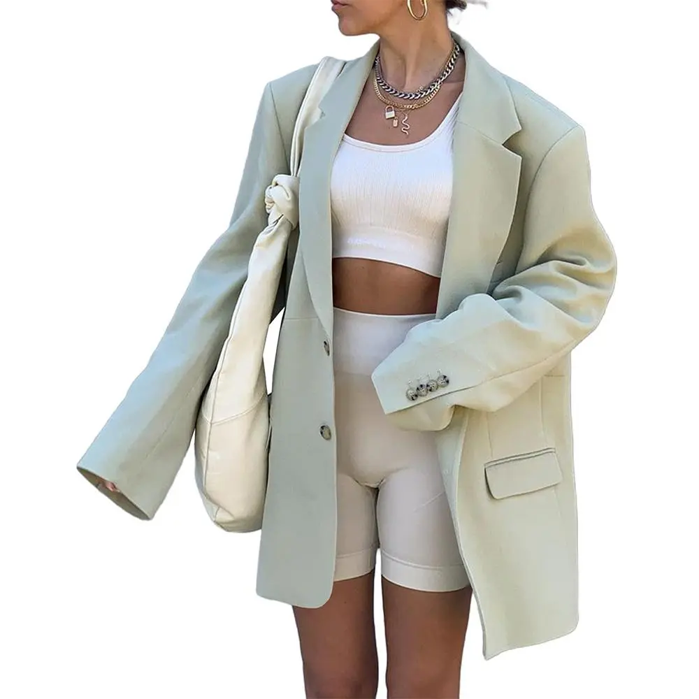 FMEYOA Women Casual Elegant Long Sleeve Oversized Lapel Blazers Open Front Solid Work Office Jacket Blazer