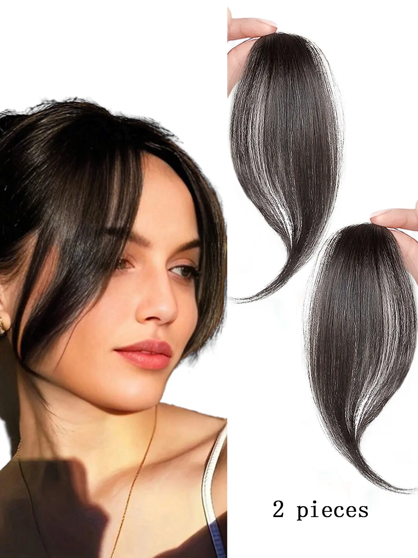 2 sets of synthetic bangs, side bangs, clip on bangs wig, air bangs, face framing bangs, suitable for Halloween and Christmas, Synthetic Fiber Hairpieces