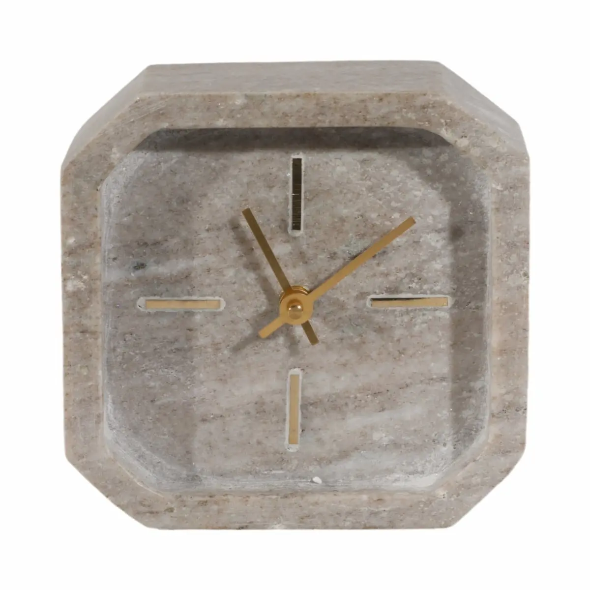 212 MAIN 6 in. Marble Octagon Wall Clock, Brown & Gold, Stone Home Decor Accent