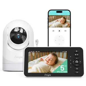 Simyke Baby Monitor with Smart Camera and Audio, pet camera Indoor Security Camera, 5'' Screen,No WiFi or Free App Clear Monitoring Recording Access for Baby Safety, Pan-Tilt Camara, Night Vision Two-Way Audio Long Range 1200ft tiktokshop