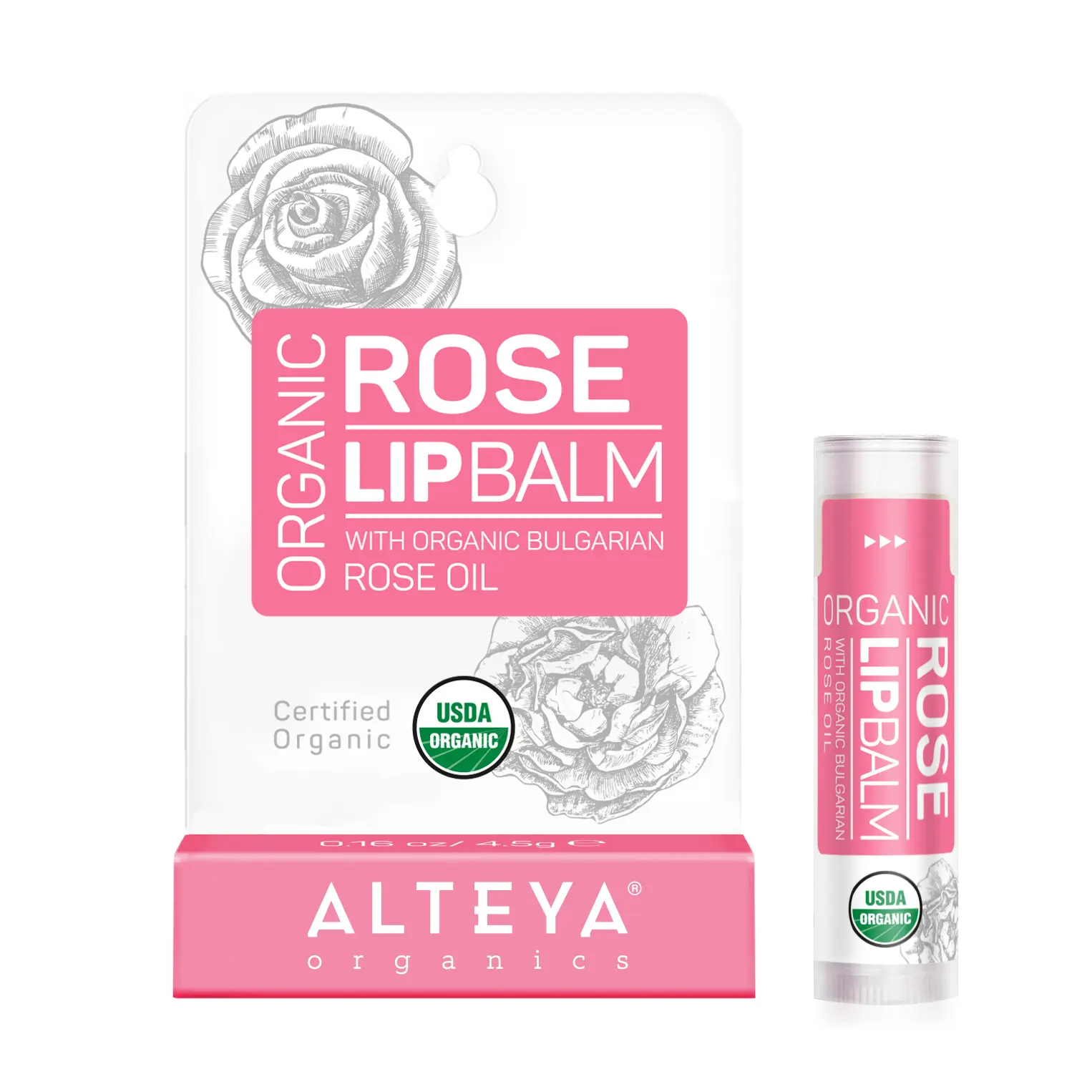 Alteya Organics USDA Certified Organic Rose Lip Balm with Organic Bulgarian Rose Oil & Beeswax for Soft Youthful Lips