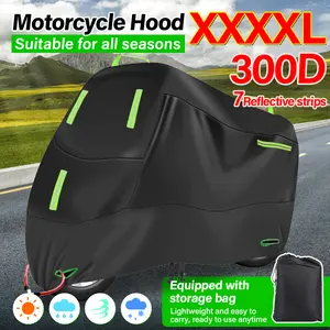 300D Motorcycle Cover Rain Snow Cover Waterproof Dustproof UV Protective Cover Coat Indoor Outdoor Motorbike Scooter Cover Oxford 4XL Black With Reflective Strip