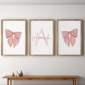 Light Pink Bow  Initial Name Art, Pink Girly Posters, Pink Nursery Set of 3 |  | Printable Wall Art | Really Aesthetic #272