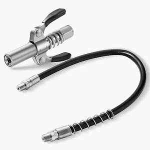 Grease Gun Coupler - Strong Lock-On Grease Coupler, 10,000 PSI Quick Release with 12" Spring Flex Hose, Compatible with All 1/8" NPT Grease Gun Fittings