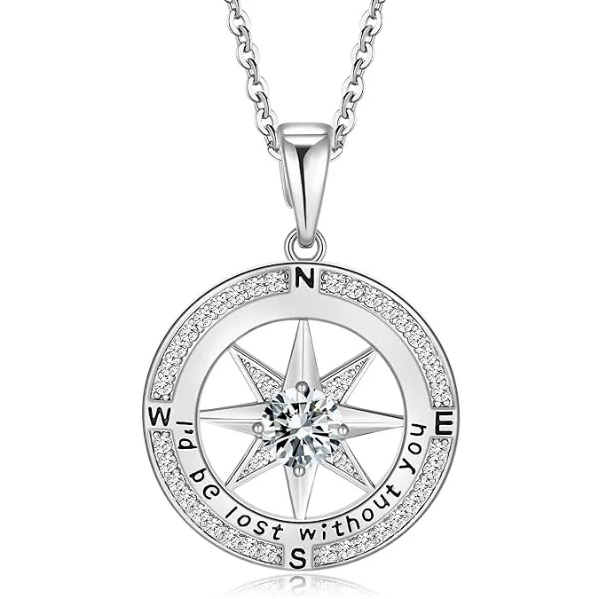 Compass Necklace for Women, Compass Jewelry for Her Idea for Graduation Gift Birthday Gift Anniversary Wedding Gifts I'd be Lost without You(18K Gold/Rhodium Filled With S925)