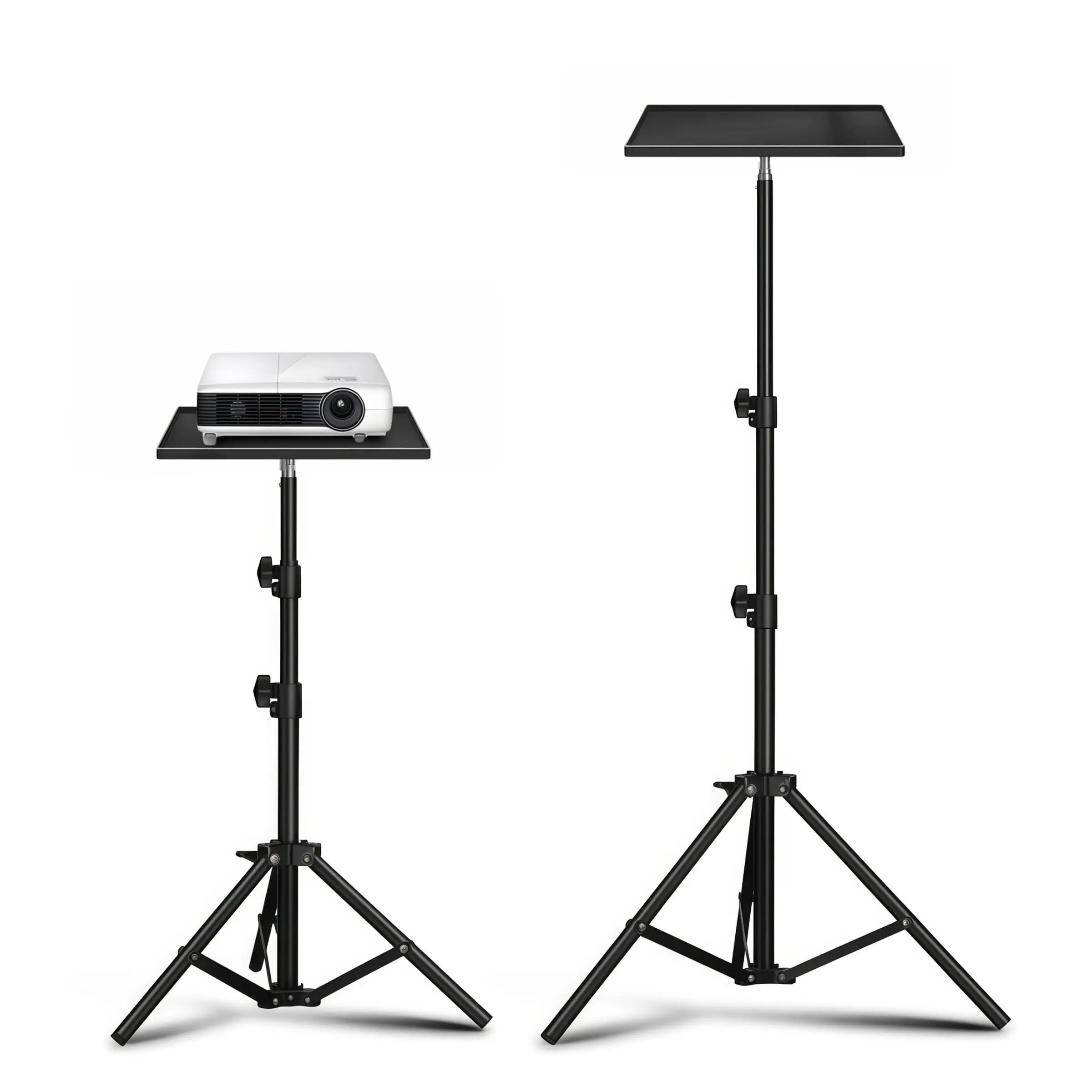 Adjustable Compact Folding Tripod Projector Stand with Tray, Desktop Laptop Holder and Floor-Mount Storage Rack, Home Office Essential