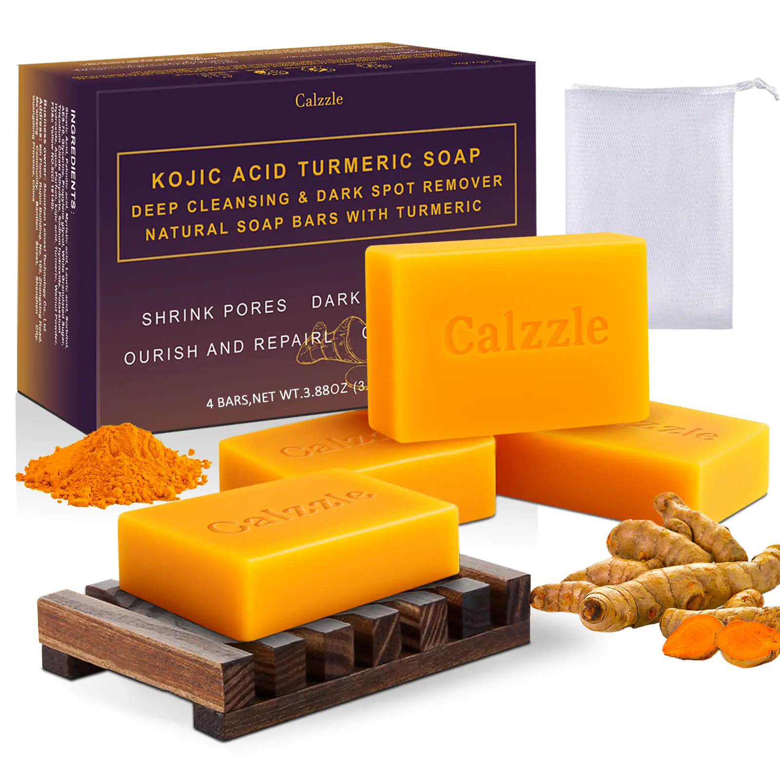 Calzzle Kojic Acid Soap 4PCS, Dark Spot Remover & Brightening Soap