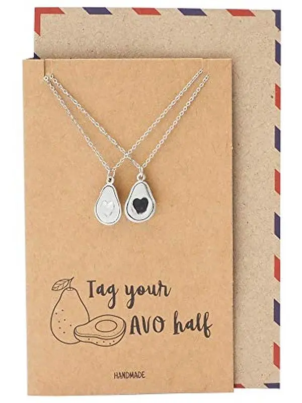 Quan Jewelry Avocado Pendant Matching Necklace Set for Two, Funny Gifts with Quote Card