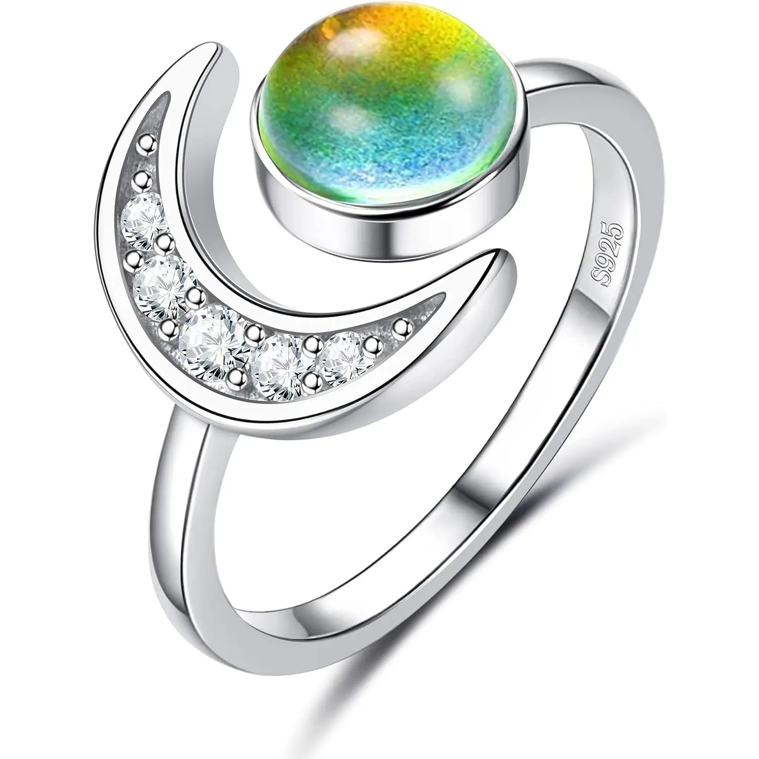 Milacolato Elegant Temperature-Sensitive Mood Ring - Exquisite Trendy Adjustable Ring, Open Fit, Moon Star Design with Round Stone, Women's Statement Costume Jewelry for Valentine's Day, Exquisite Trendy Ring, Adjustable Rings