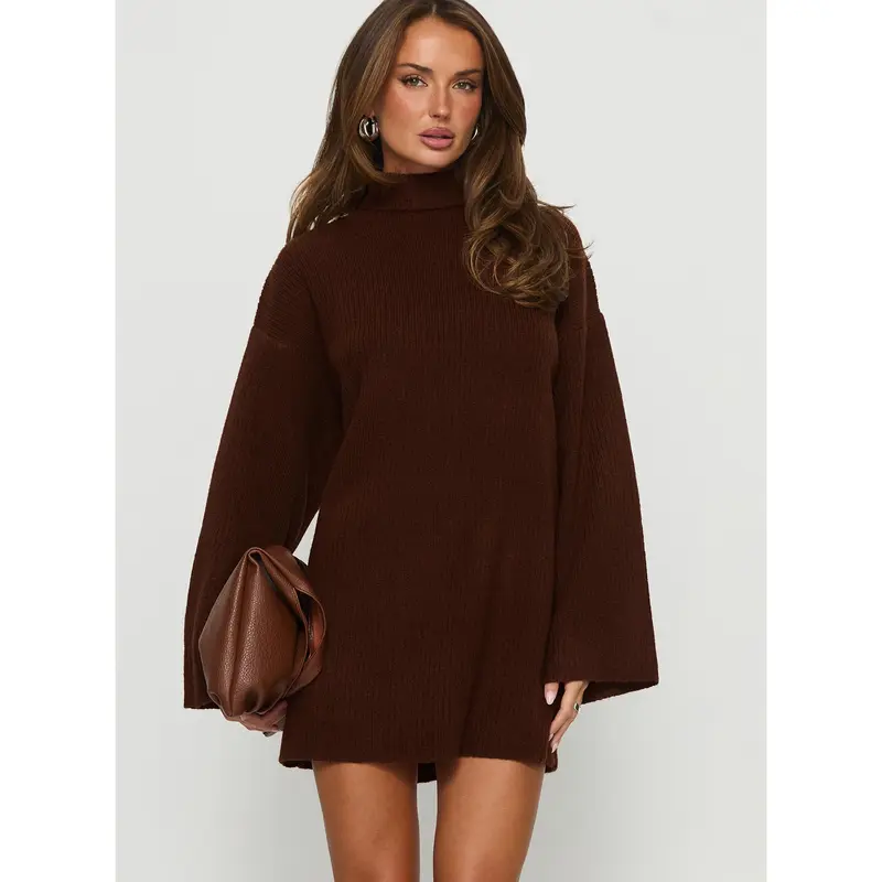 ribbed modal long sleeve mini dress in chocolate ribbed modal long sleeve dress in chocolate