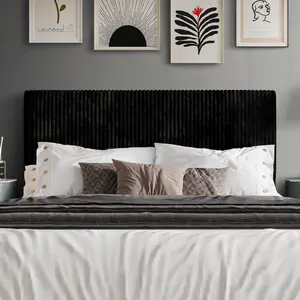 Natsuko Velvet Channel-Stitched Headboard – Adjustable Height, Modern Tufted Design