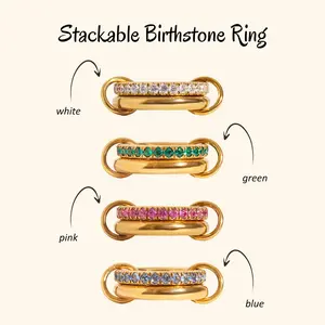 Custom Birthstone Rings for Women - Stackable Two-Ring Set & Single Band| Personalized Birthstone Jewelry| Dainty Promise Rings| Birthday Gift for Her| Adjustable Gold/Silver Bands