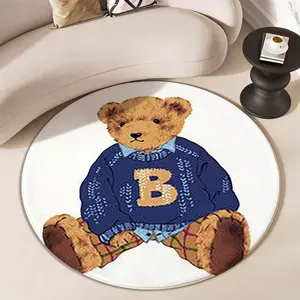 Luxurious Teddy Bear Theme Round Rug, Soft Decorative Mat for Living Room, Cute Letter Sweater Design, Perfect for Luxe Home Setup
