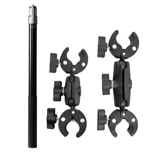 360° Rotating Multi-Function Dual Clip, Retractable Selfie Stick, Photography Lighting Stand, Motorcycle Bike Phone Holder, Anti-Slip Universal Clamp, Camera Accessories