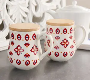 Aarti Sequeira Set of (2) 18oz Inspirational Ceramic Mugs W/ Wood Lids