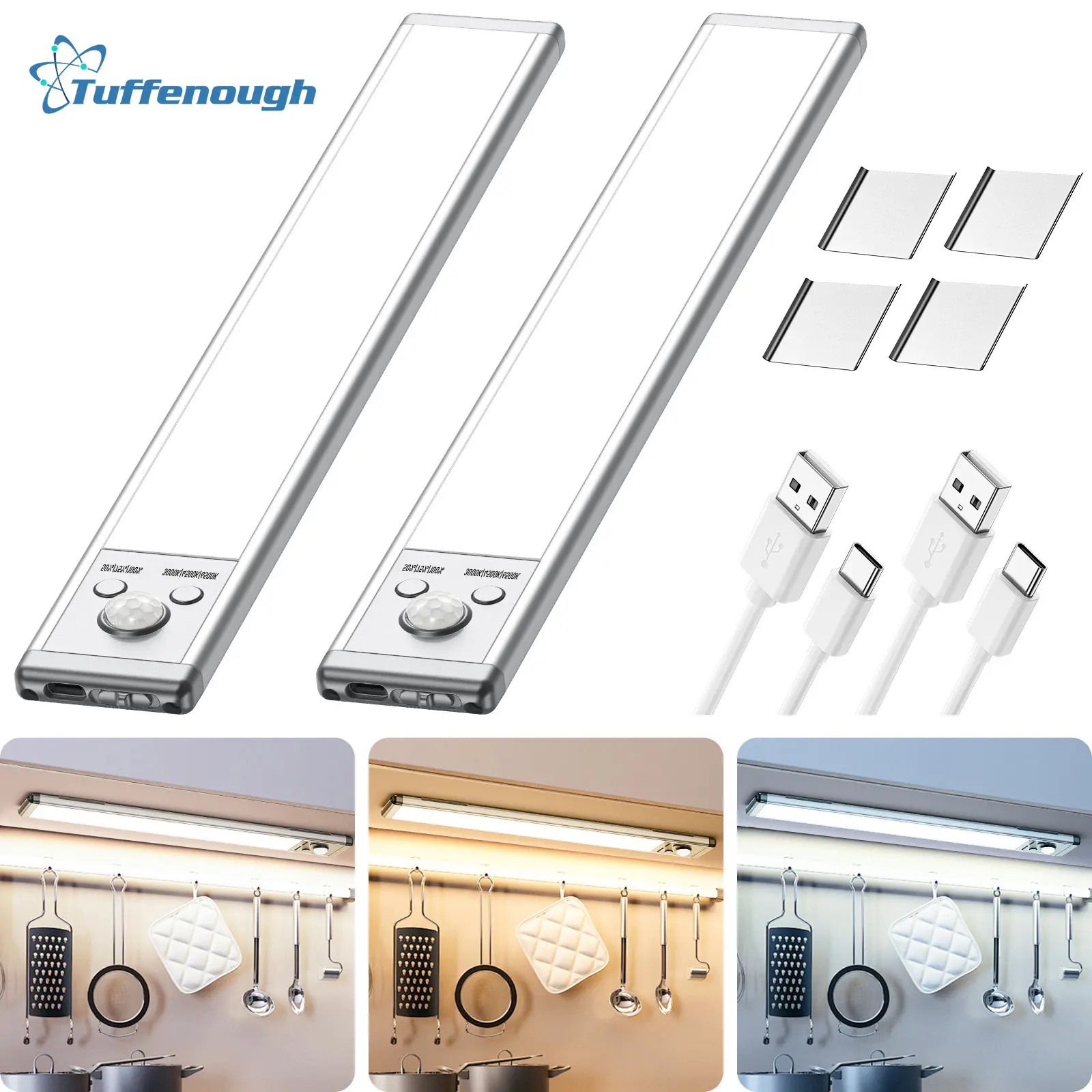 Tuffenough Under Cabinet Lights,Motion Sensor Night Light Indoor,1500mAh USB Rechargeable Light,Magnetic Installation Dimmable Lights for Kitchen,Wardrobe,Pantry, Closet,Bathroom,Stairs,Sink Cabinet,Garage