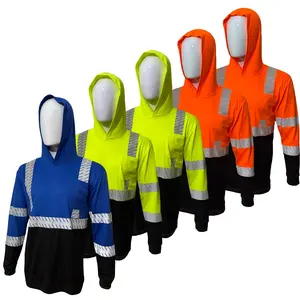 High Visibility Hoodie Long Sleeve Safety Shirt Reflective Birdeye Mesh Fabric Available in Various Packs and Sizes