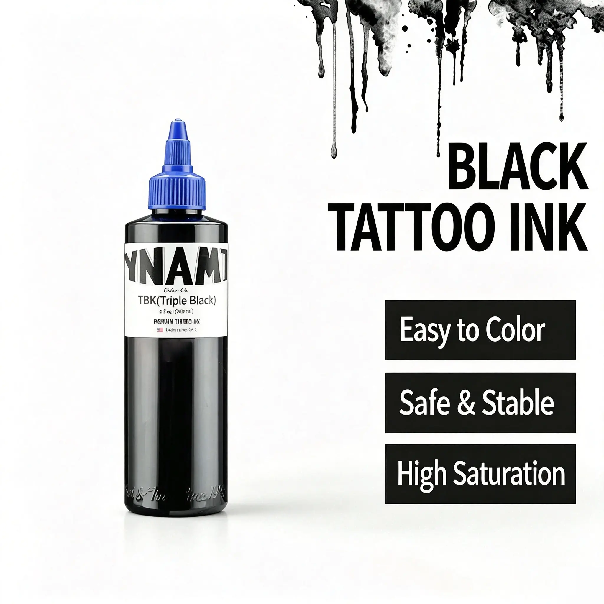 8oz Sterilized Black Cosmetic Tattoo Ink - High Saturation, Heals Jet-Black Without Greying, Ideal for Crisp Lining & Smooth Shading (Random Design)