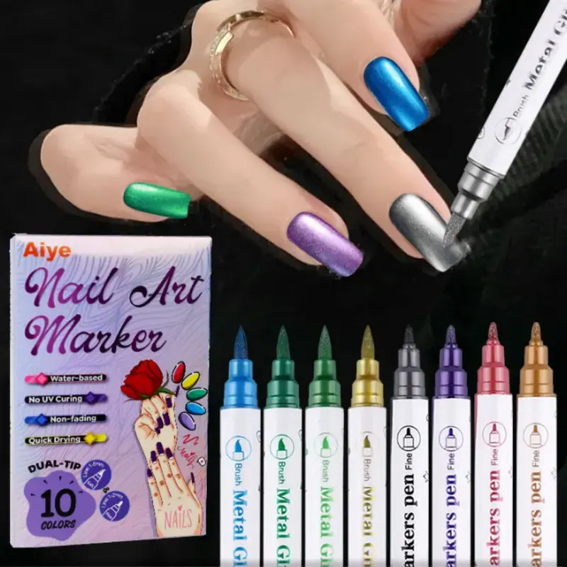 1 set of nail art pens, Nail Art Manicure, 12-color acrylic paint pens, quick-drying nail polish DIY stitching pens, quick-drying, suitable for home and salon DIY, long-lasting design