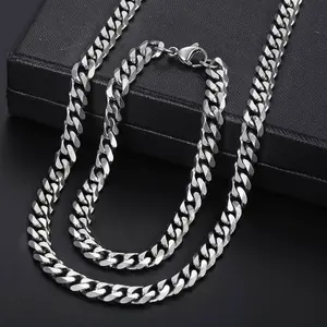 Stainless Steel Miami Curb Cuban Bracelet&Necklace Set for Men women Punk 5mm Link Chain charm jewelry Gift