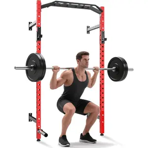 Wall Mounted Power Rack, 1600LB Commercial Squat Rack for Home Gym with Multi-Grip Pull Up Bar, J-Cups & Landmine Attachment for Home and Garage Gym
