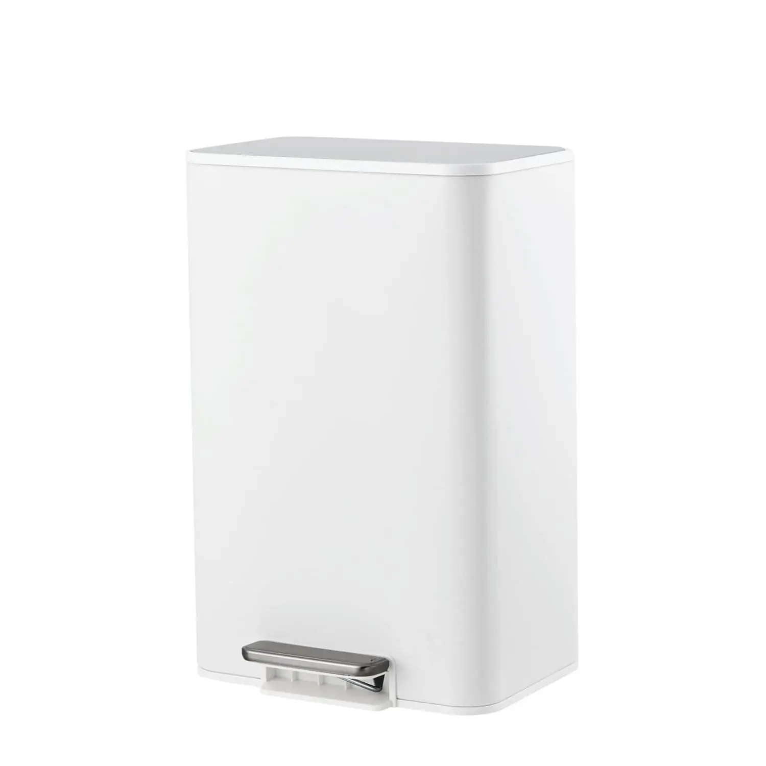 15L Stainless Steel Step Trash Can with Quiet Soft-Close Lid, Foot Pedal & Removable Inner Bucket - Rectangular Trash Bin for Bathroom Home, White