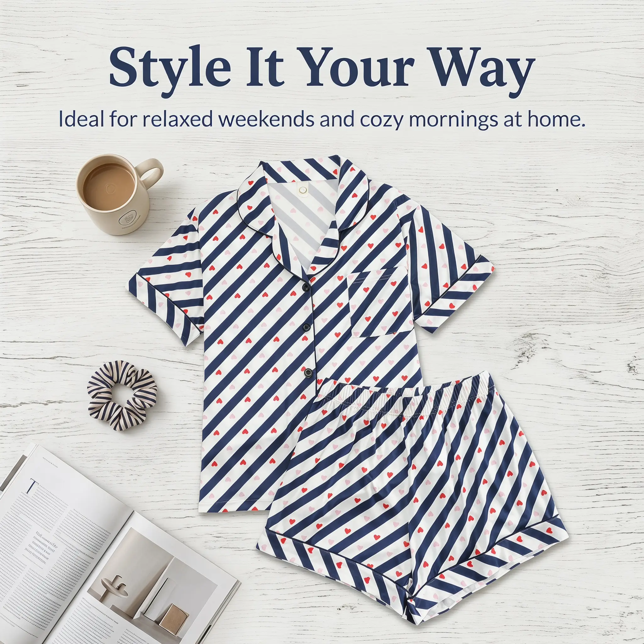 Chic Waffle Knit Pajama Set for Women, 2-Piece Breathable Loungewear with Bear Embroidery, Stretchy Button-Down Top & Joggers, Birthday Gift