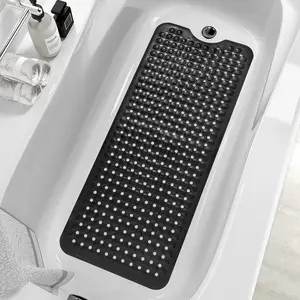 MOONFLY Shower and Bathtub Mat,40x16 Inches,Extra Long Non Slip Mats with Suction Cups and Drain Holes, Machine Washable and Anti Slip Bathmats, Bathroom Mats for Tub Nonslip (Black)