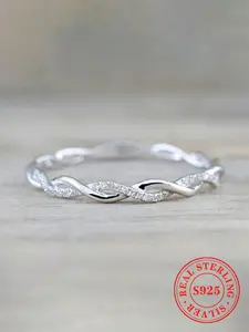 S925 Sterling Silver Ring, Twist Design Rhinestone Decorated Ring for Women As Gifts, Statement Ring, Fashion Jewelry for Party, Daily Decor, Trendy All-match & Exquisite Jewelry for Birthday Gift, with Box, Fall Outfits, Fall Freshness