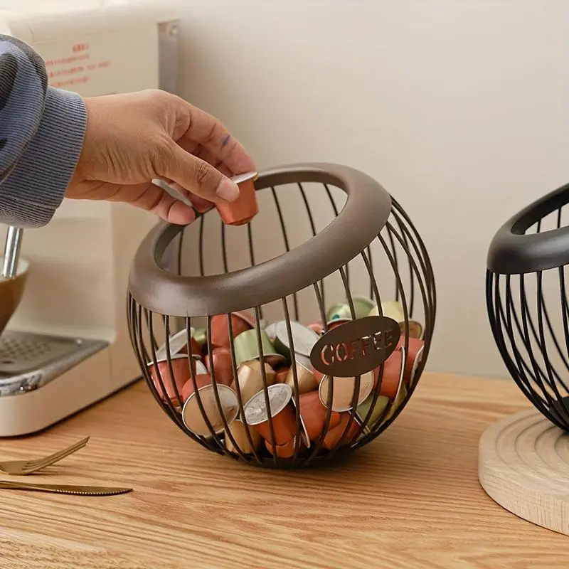 Coffee Capsule Storage Basket, 1 Count Large Capacity Coffee Capsule Holder, Creative Round Coffee Capsule Storage Box for Home Kitchen, Organiser, Coffee Bar Accessories, Coffee Station Accessories