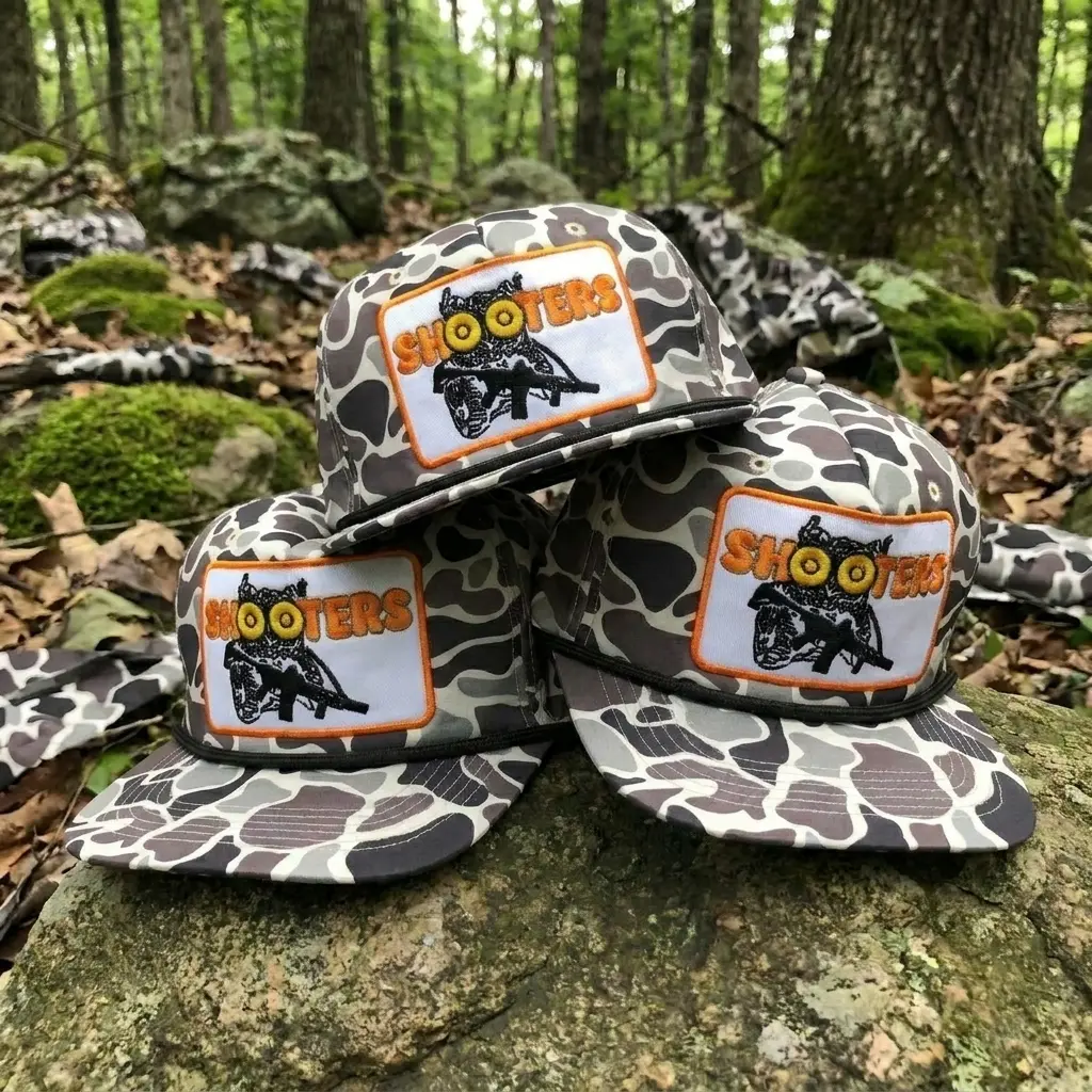 Duck Camo Hunting Snapback Hat, Vintage Shooters Flat Bill Cap, Adjustable Camouflage Outdoor Hat, Hunting Fishing Gift for Men, Trucker Style Cap
