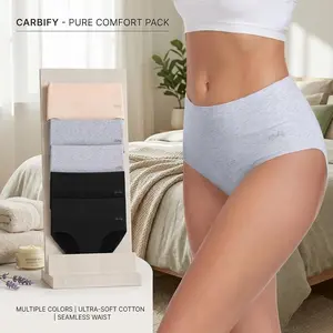 Women's 5-Pack High Waisted Cotton Underwear - Soft, Breathable, Stretch Briefs Panties for Lady, Seamless, Everyday Essential Multipack Set