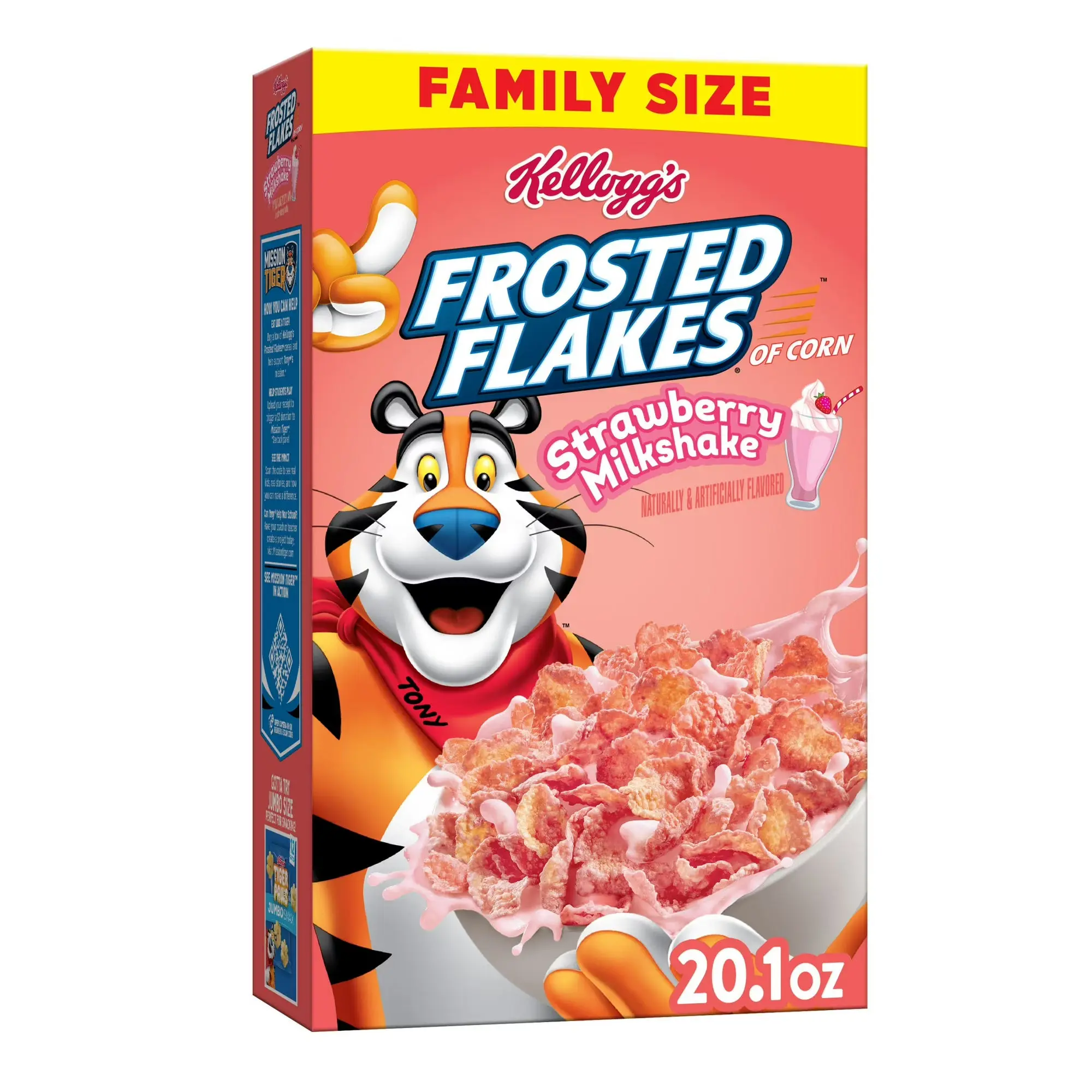 Kellogg’s Frosted Flakes Strawberry Milkshake Kids Cereal Family Size, 20.1 oz Snacks Corn