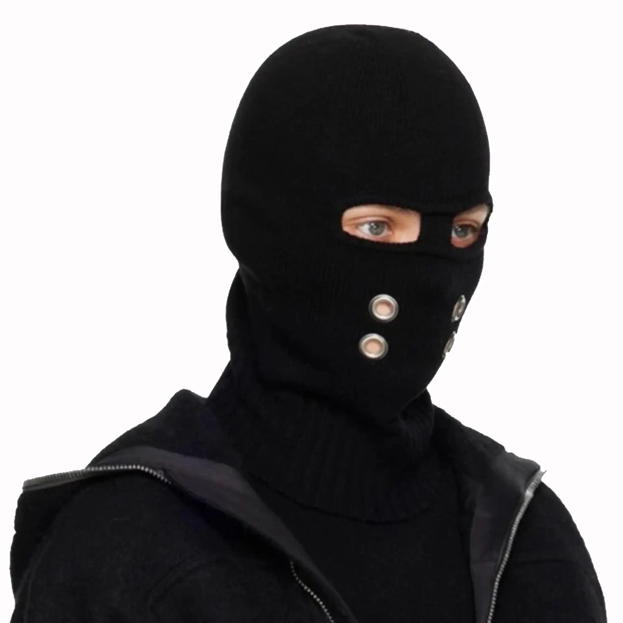 Plain Black Knitted Balaclava, Unisex Full-Face Sports Face Covering for Cold Weather with Complete Coverage and Ventilation, Breathable Face Covering