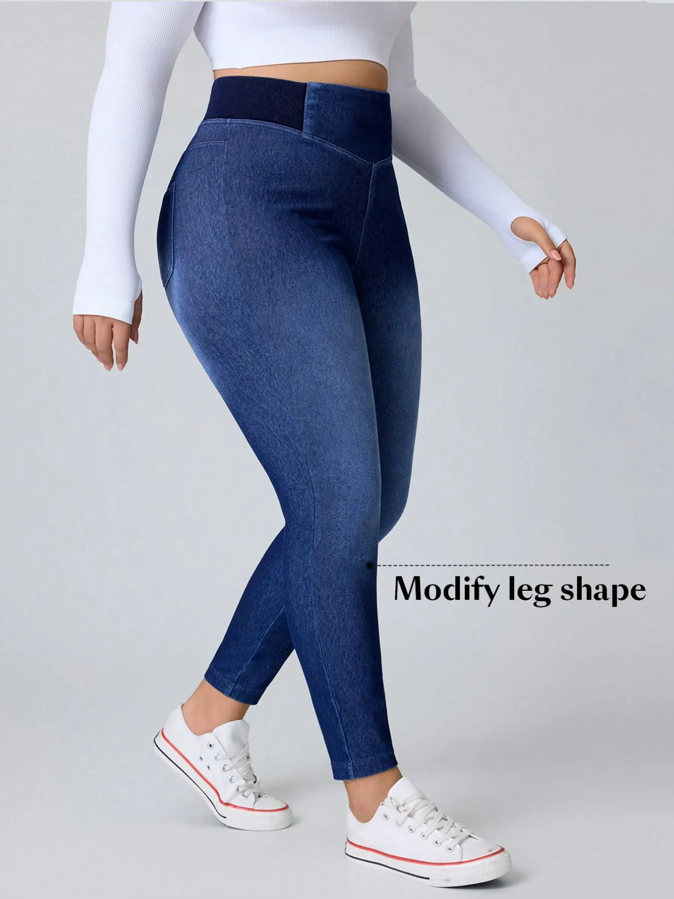 Plus Size High Waist Belly Control Aesthetic Jeans Leggings, Four-Way Stretch Soft Denim Bottoms, Tight Fit, Essential for Everyday Home and Outing, Women