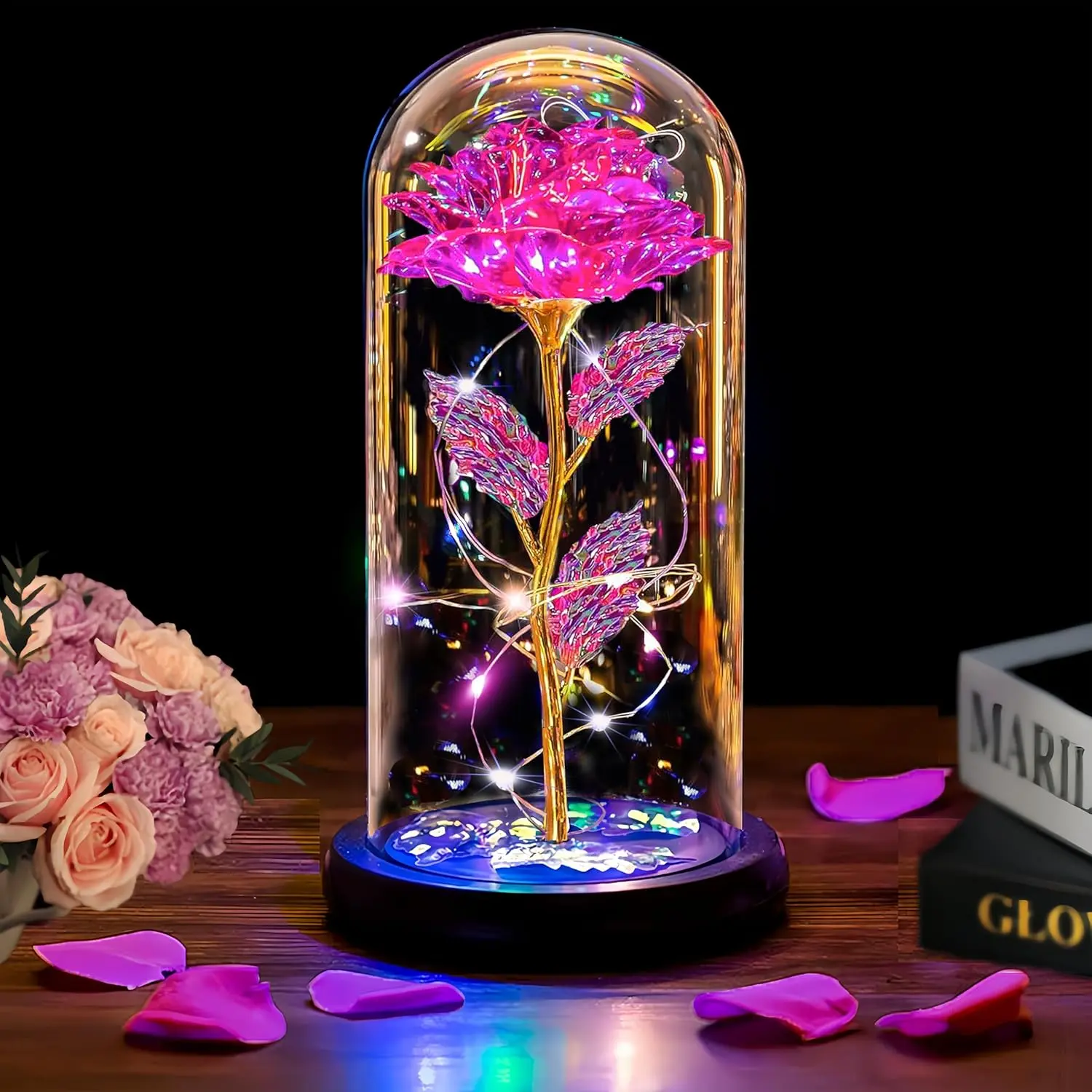 LED Everlasting Rose Flower in Dome,Eternal Romantic Creative Gift for Women - Valentine's, Mother's Day , Birthday, Christmas Gift for Her, Wife, Mom, Girlfriend, Love, Friendship Perfect gift Surprise Idea